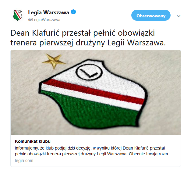 KOMUNIKAT Legii nt. Klafuricia :D